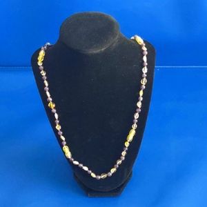 Natural Polished Baltic Yellow Amber with Real Amythyst Gemstone Long Necklace.